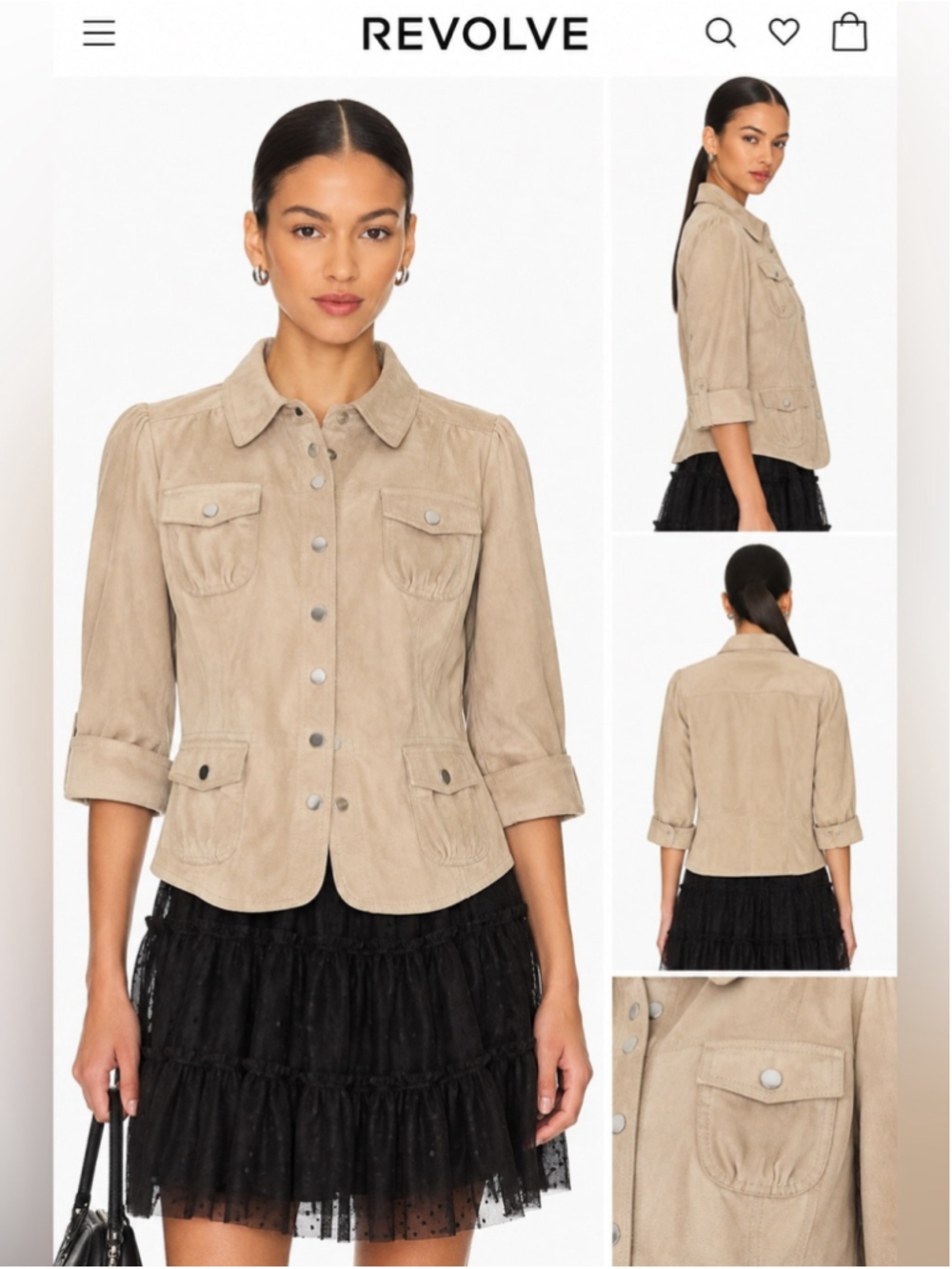 J Michaels Genuine Leather Beige Suede Utility Jacket Size L shimmer